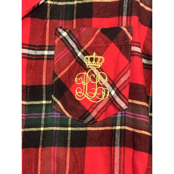 Lauren Ralph Lauren Sleepshirt Womens Medium Plaid Flannel Button Up Embroidered - Picture 3 of 8